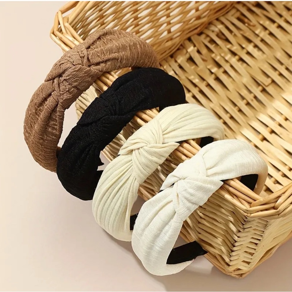 Elegant Knotted Headbands - Black, Cream, and Brown